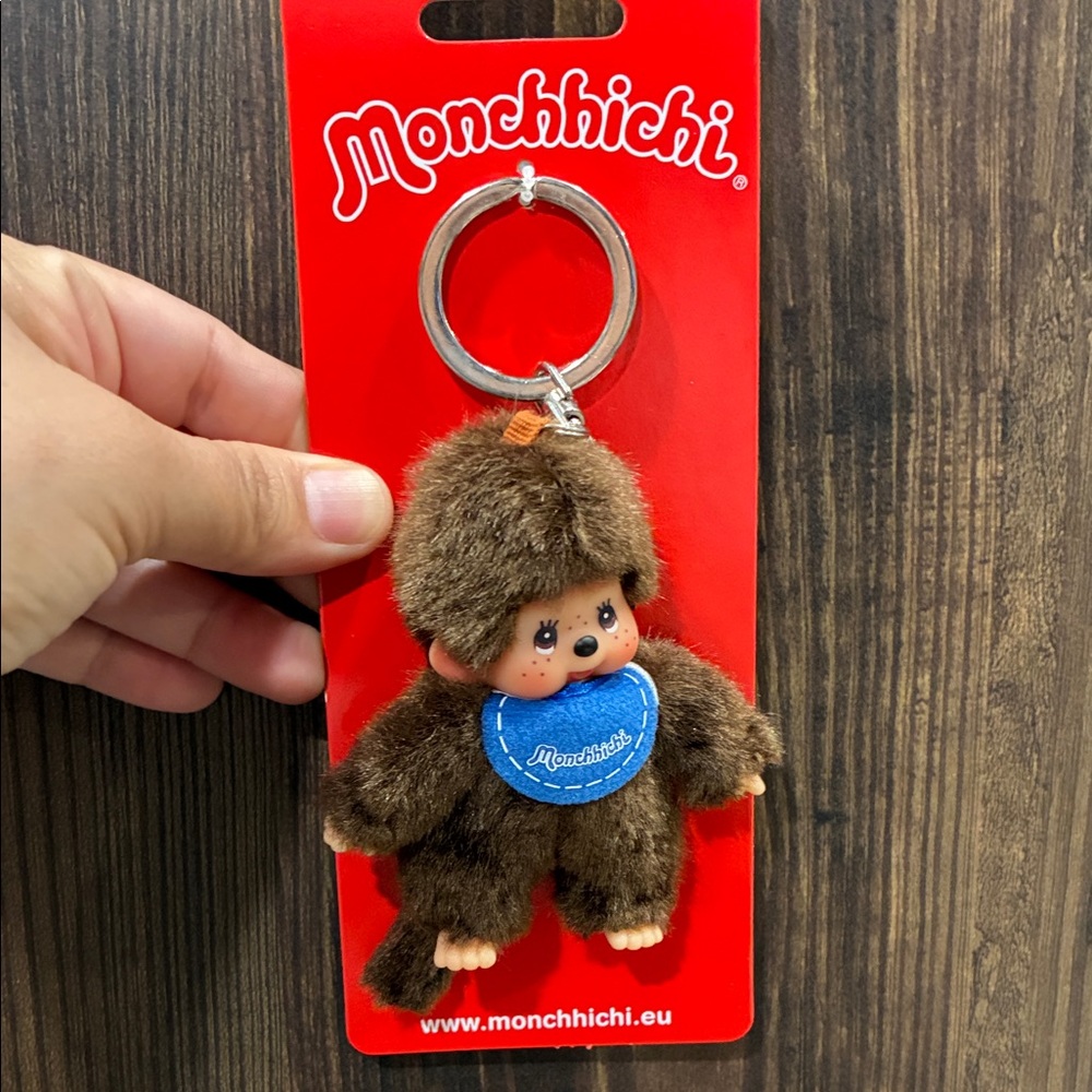 Monchhichi Brown Keychain with Blue Bib